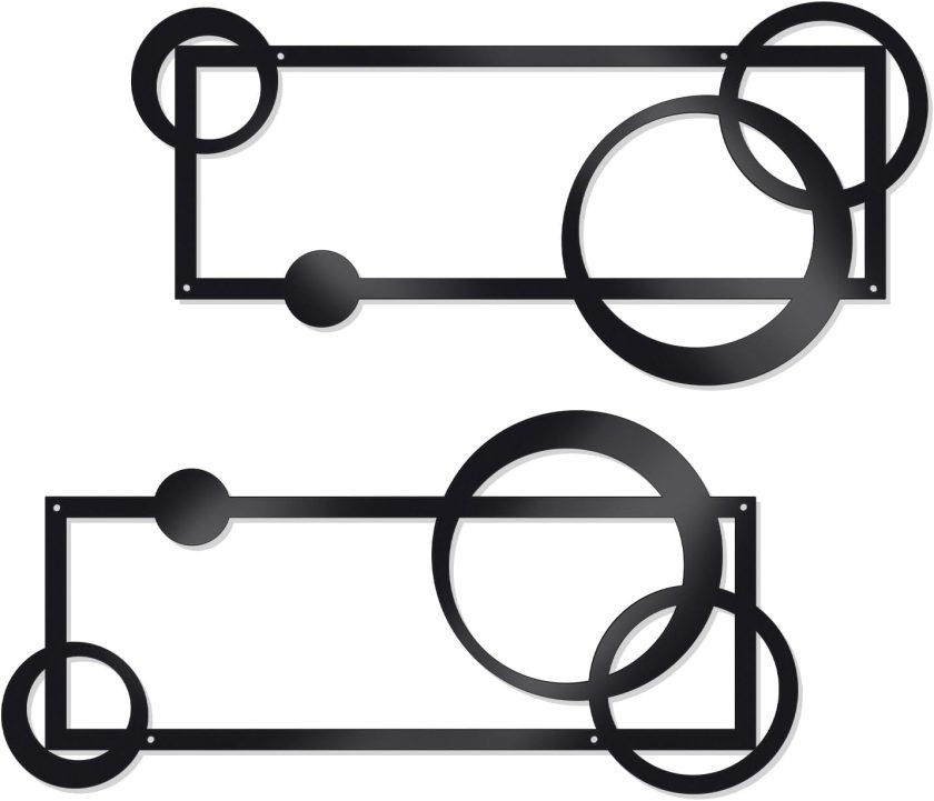 2 Pcs Metal Abstract Wall Art,Modern Geometric Decor (Black, style 2)
