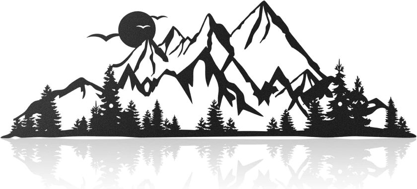 Mountain Range Metal Wall Art Decor Summit Rustic Wall Sign Forest Home Decor Sign Mountain Scene Art, 17.5 x 5.3 Inch(Black)