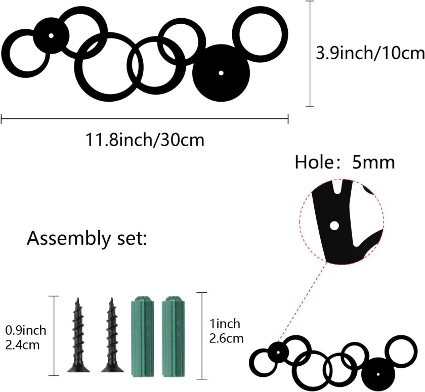 Ring Metal Round Wall Decor Wall Hanging Awards Iron Simple Small Wall Display Multi Metallic Ring Wall Decor Minimalist Decoration for Living Room Bedroom Modern 11.8x3.9 Inch Black - Image 2