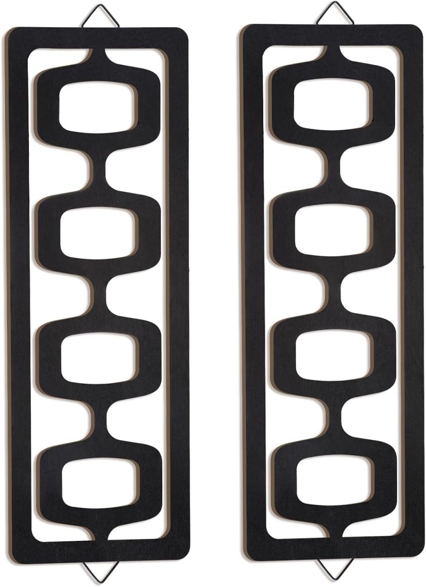 2 Pcs Mid Century Modern Wall Art Wood Mid Century Elegance Decor Accents Abstract Wall Sculpture Geometric Panels for Interior Panel Art for Home Living Room(Black)