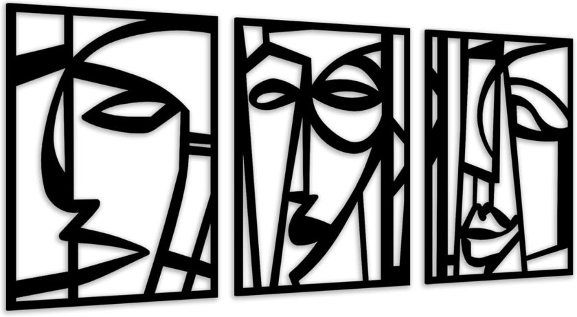 Metal Abstract Human Face Wall Art, 3 Piece Modern Minimalist Wall Sculptures Geometric Black and White Artwork for Living Room Bedroom Kitchen Home Office Decor 36x16 IN