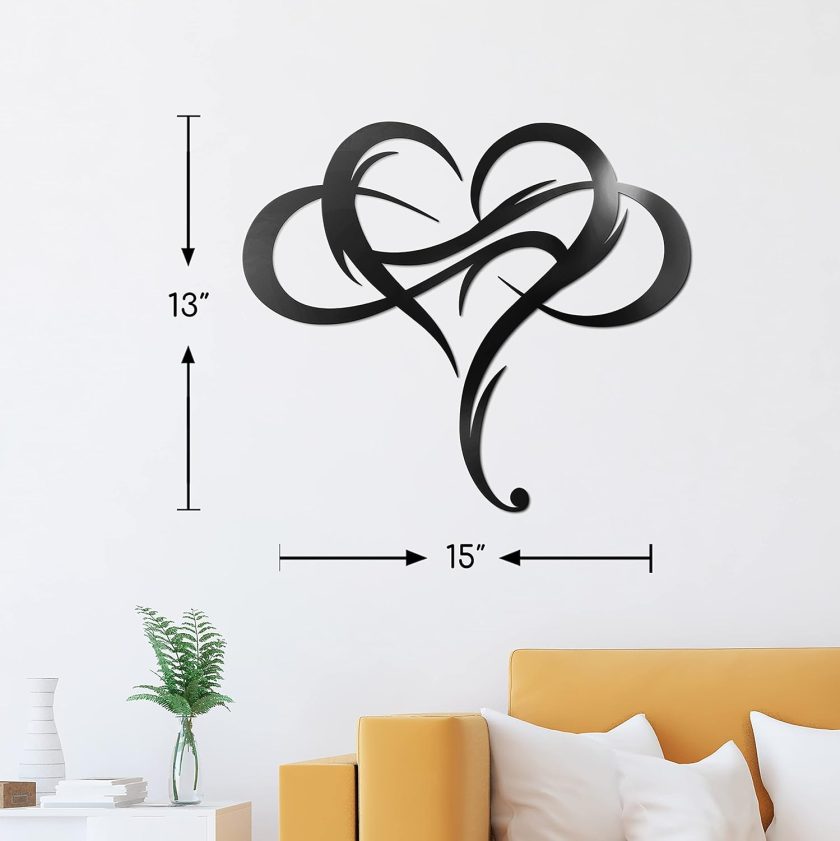 Infinity Heart Metal Wall Decor, Unique Love Sign Plaque Steel Art Geometric Wall Decor Set Cut Out for Outside (Large - 15"X13") - Image 2