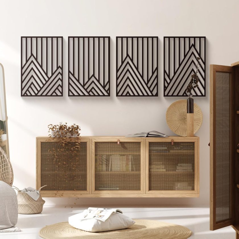 Large 2 Pcs Abstract Metal Wall Art,Black Modern Geometric Wall Decor Hanging,Minimalist Single Line Art Wall Décor Sculptures, Living Room Bedroom Bathroom Office Farmhouse Decoration - Image 2