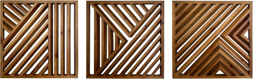 Wooden Geometric Home Wall Decor Slatted Wood Design Wall Sculpture，Set of 3 Wood Wall Art decorate，Boho Bathroom Bedroom Living Room rustic Home Decoration