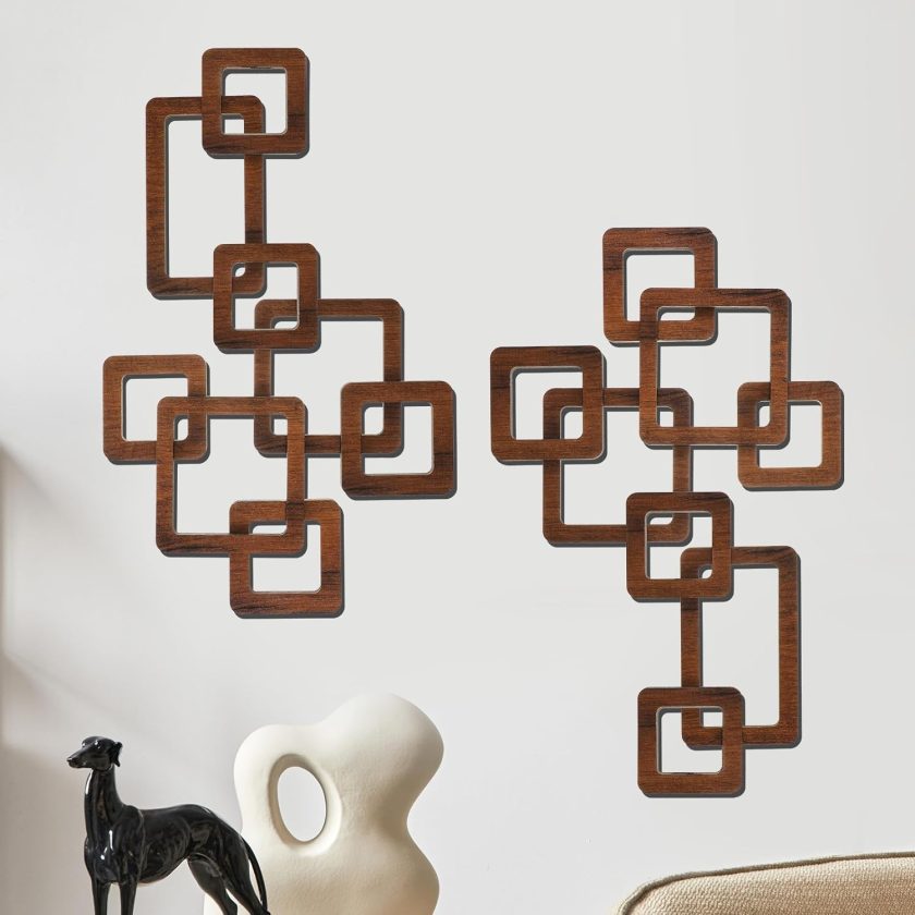 2 Pcs Wooden Mid Century Modern Wall Decor 3D Mid Century Modern Elegance Wall Accents Vintage Abstract Geometric Panels Art for Home Room(Classic Style,Brown)