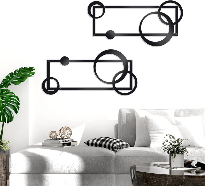 2 Pcs Metal Abstract Wall Art,Modern Geometric Decor (Black, style 2) - Image 2