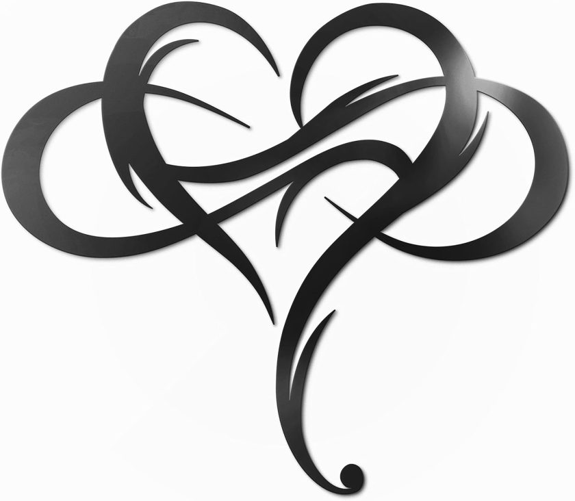 Infinity Heart Metal Wall Decor, Unique Love Sign Plaque Steel Art Geometric Wall Decor Set Cut Out for Outside (Large - 15"X13")