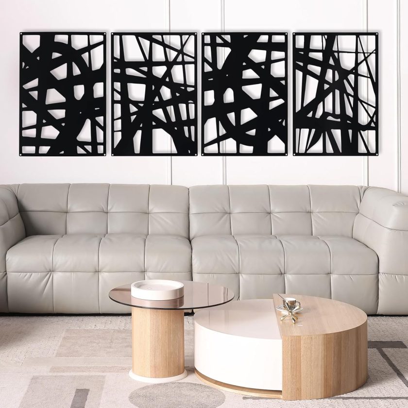 Decorative Metal Panels, Set of 4, 10.98" x 15.94", Modern Geometric Design, Black Metal Wall Art, Room Dividers, Architectural Elements for Home and Office Décor - Image 2