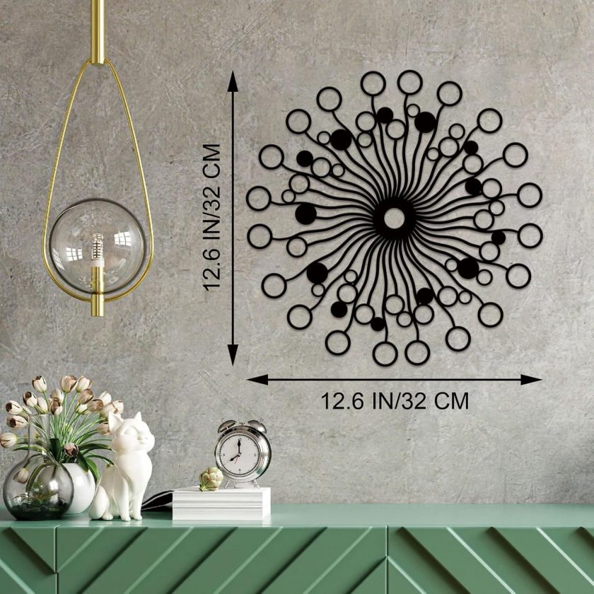 Metal Sunburst Wall Decor Wire Wall Sculpture with Round Shaped Accents,Modern Minimalism Home Wall Art Hanging for Living Room Bedroom Office Entryway - Image 2
