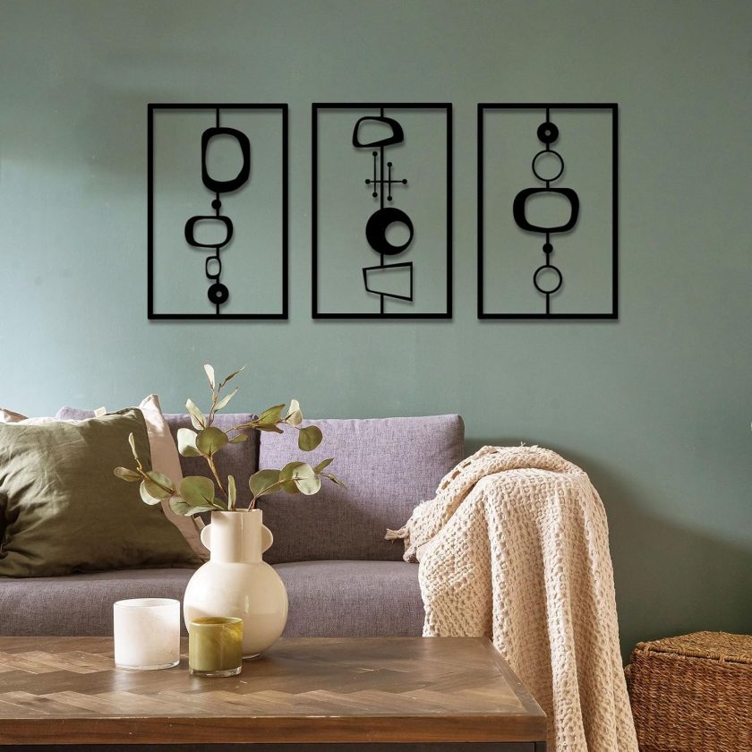 3Pcs Black Abstract Metal Wall Art, Modern Geometric Decor Hanging, 3D Textured Metal Wall Sculptures, for Living Room Bedroom Bathroom Study Room - Image 2