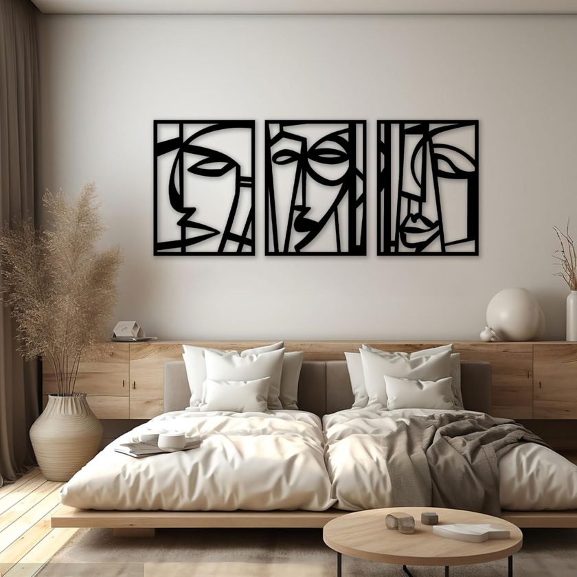 4 Pcs Black Abstract Mountain Line Metal Wall Art, 17 x 12'' Minimalist Décor Single Line Art Wall Décor, 3D Textured Sculptures, Decorative Forest Nature Abstract Line Minimalist Wall Décor Hanging for Living Room Bedroom Bathroom Study(Black, M Size 17 x 12'') - Image 2