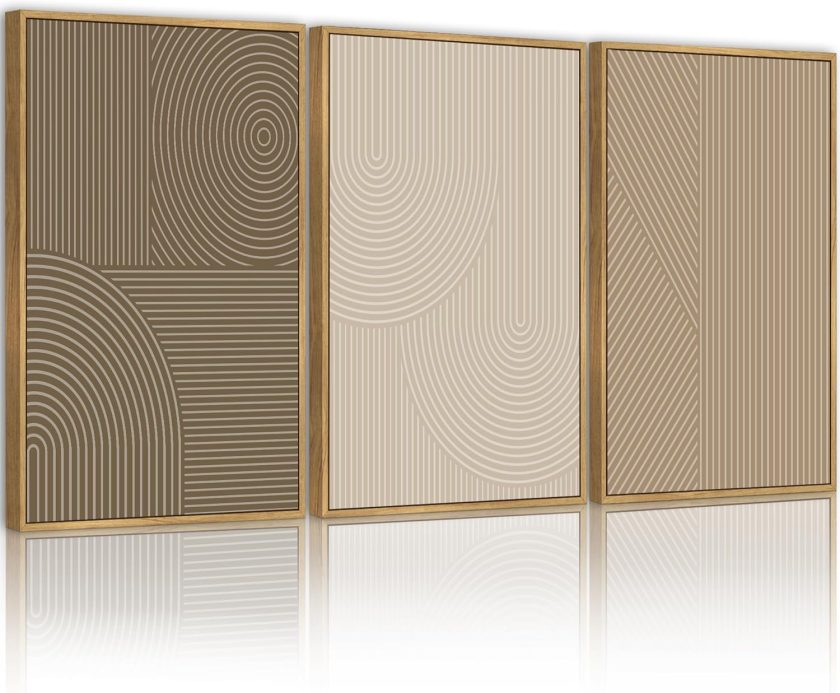 Minimalist Abstract Framed Wall Art Modern Boho Neutral Line Wall Decor Geometric Artwork Kitchen Dining Room 11x14in Natural Framed